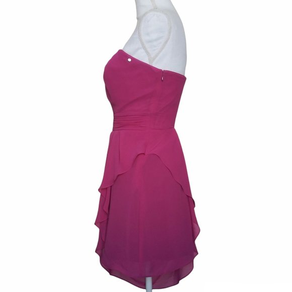 Guess Raspberry Pink Chiffon Strapless Asymmetrical Layered Hem Dress 2 - Picture 2 of 8